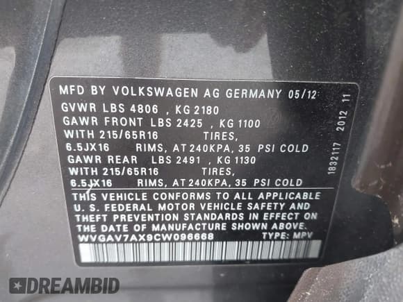 ✅ 2012 Volkswagen Tiguan LE • VIN: WVGAV7AX9CW096668 • Lot: 41664461. Wystawiony na IAAI z przebiegiem 161 725 mil. Bezpłatny archiwum sprzedaży aukcyjnych z USA i szczegółowy raport historii pojazdu na DreamBid. Zdjęcie 9.