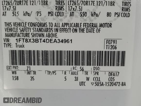 ✅ 2013 Ford F-350 XL • VIN: 1FT8X3BT4DEA34961 • Лот: 70910015. Опубликован ранее на Copart с пробегом Не указан. Бесплатный доступ к архиву аукционных продаж из США и подробный отчёт об истории автомобиля на DreamBid. Изображение 12.
