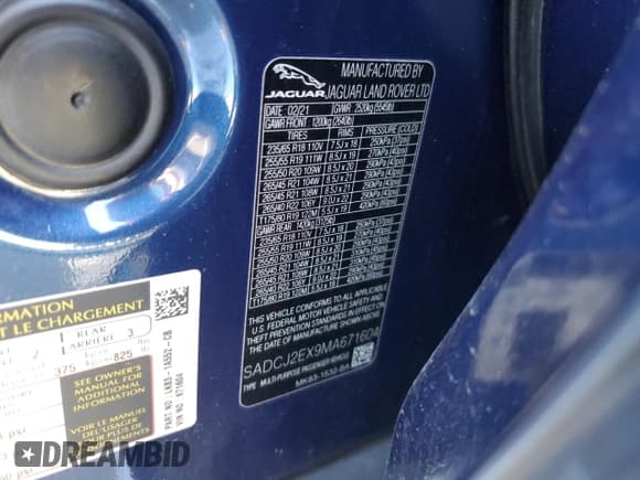 ✅ 2021 Jaguar F-Pace S • VIN: SADCJ2EX9MA671604 • Лот: 45460515. Опубликован ранее на Copart с пробегом 42 590 миль. Бесплатный доступ к архиву аукционных продаж из США и подробный отчёт об истории автомобиля на DreamBid. Изображение 13.