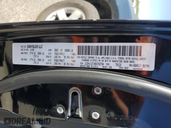 2009 Dodge 1500 SLT с VIN 1D3HV13T39S703794, выставлен на аукционе Copart как лот 70905804 с пробегом 159 383 миль миль и Списание • Salvage title. История ставок и продаж доступна на DreamBid. Изображение 13.