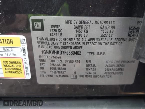 ✅ 2015 Chevrolet Traverse LT • VIN: 1GNKVHKD7FJ389402 • Lot: 43459239. Wystawiony na IAAI z przebiegiem 181 497 mil. Bezpłatny archiwum sprzedaży aukcyjnych z USA i szczegółowy raport historii pojazdu na DreamBid. Zdjęcie 9.