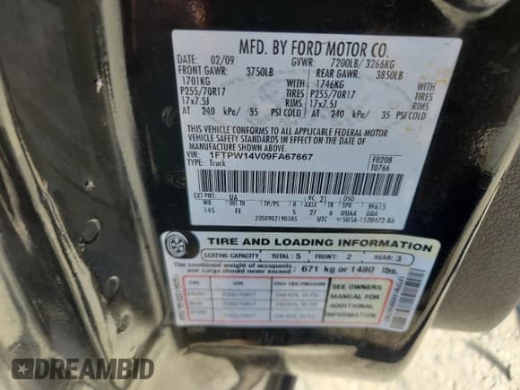 ✅ 2009 Ford F-150 XL • VIN: 1FTPW14V09FA67667 • Лот: 86486395. Опубликован ранее на Copart с пробегом 252 505 миль. Бесплатный доступ к архиву аукционных продаж из США и подробный отчёт об истории автомобиля на DreamBid. Изображение 12.