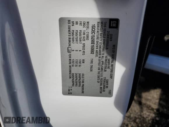 2008 Chevrolet Silverado 1500 Work Truck with VIN 1GCEC19J98E160682, listed as a Copart auction lot 81571684 with Not provided miles and Salvage title. Bid and sale history available at DreamBid. Image 12.