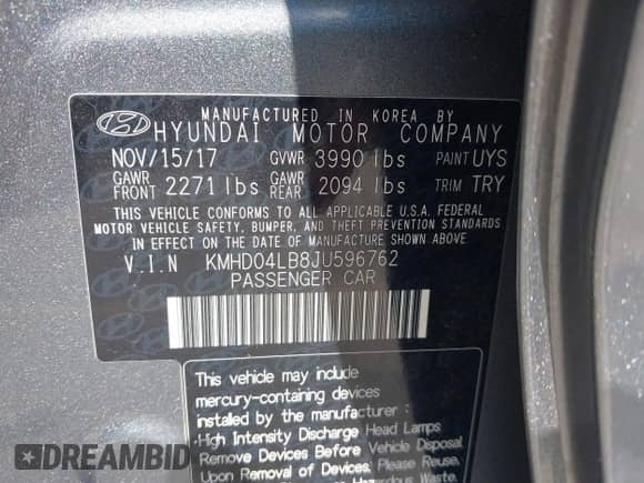 2018 Hyundai Elantra Sport с VIN KMHD04LB8JU596762, выставлен на аукционе IAAI как лот 42775694 с пробегом 142 256 миль миль и . История ставок и продаж доступна на DreamBid. Изображение 9.