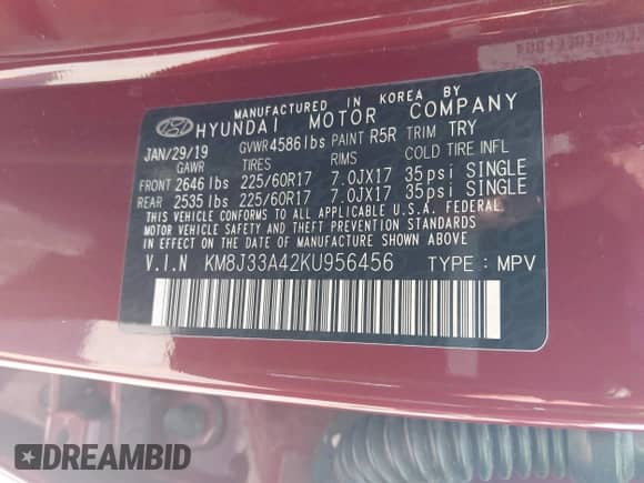 2019 Hyundai Tucson Value с VIN KM8J33A42KU956456, выставлен на аукционе IAAI как лот 43148790 с пробегом 82 436 миль миль и . История ставок и продаж доступна на DreamBid. Изображение 9.