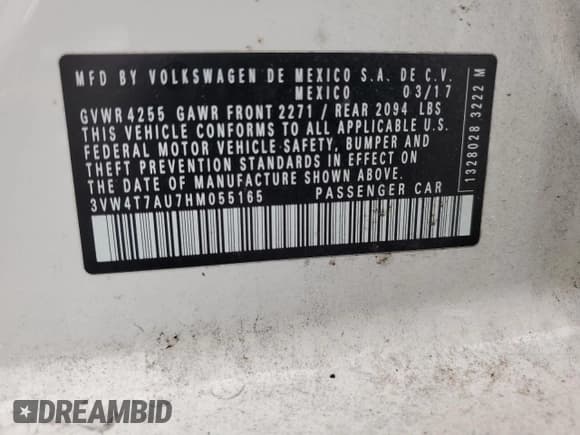 ✅ 2017 Volkswagen Golf GTI S • VIN: 3VW4T7AU7HM055165 • Lot: 71966165. Listed on Copart with Not provided. Free auction sales archive from the USA and detailed vehicle history report at DreamBid. Image 12.