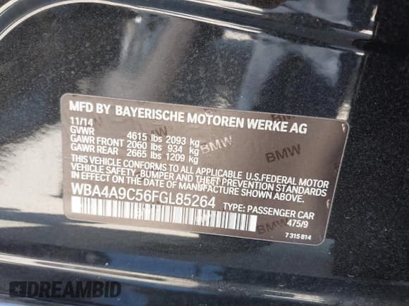 ✅ 2015 BMW 4 Series 428i • VIN: WBA4A9C56FGL85264 • Lot: 42397966. Listed on IAAI with 87,559 mi. Free auction sales archive from the USA and detailed vehicle history report at DreamBid. Image 9.