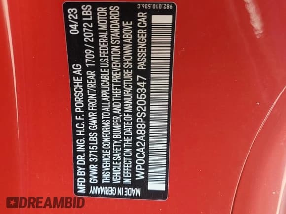 ✅ 2023 Porsche 718 Boxster • VIN: WP0CA2A88PS205347 • Лот: 82892374. Опубликован ранее на Copart с пробегом 6 851 миль. Бесплатный доступ к архиву аукционных продаж из США и подробный отчёт об истории автомобиля на DreamBid. Изображение 13.