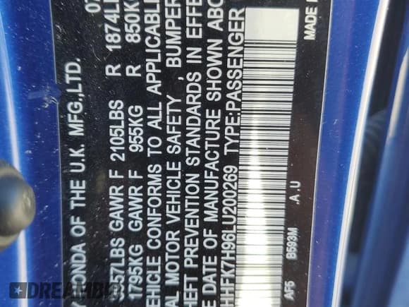 ✅ 2020 Honda Civic Sport Touring • VIN: SHHFK7H96LU200269 • Лот: 92306385. Опубликован ранее на Copart с пробегом 118 871 миль. Бесплатный доступ к архиву аукционных продаж из США и подробный отчёт об истории автомобиля на DreamBid. Изображение 13.