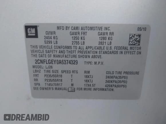 ✅ 2010 Chevrolet Equinox LTZ • VIN: 2CNFLGEY0A6374329 • Лот: 43686238. Опубликован ранее на IAAI с пробегом 133 587 миль. Бесплатный доступ к архиву аукционных продаж из США и подробный отчёт об истории автомобиля на DreamBid. Изображение 9.