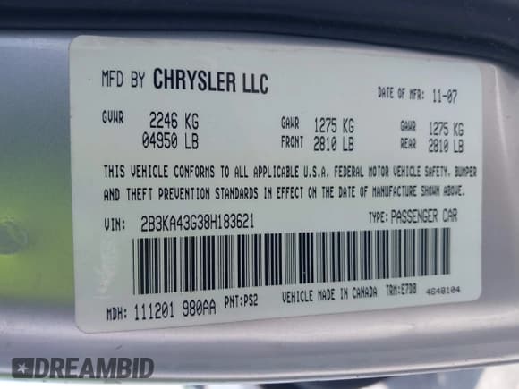 ✅ 2008 Dodge Charger • VIN: 2B3KA43G38H183621 • Lot: 42370085. Wystawiony na IAAI z przebiegiem 116 538 mil. Bezpłatny archiwum sprzedaży aukcyjnych z USA i szczegółowy raport historii pojazdu na DreamBid. Zdjęcie 9.