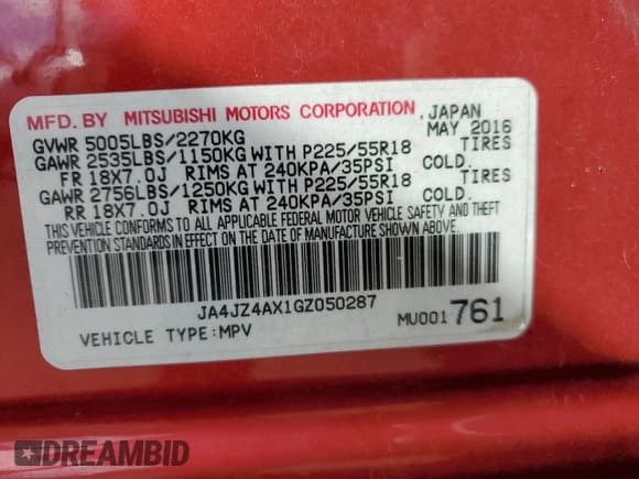 ✅ 2016 Mitsubishi Outlander GT • VIN: JA4JZ4AX1GZ050287 • Lot: 81517845. Listed on Copart with 111,397 mi. Free auction sales archive from the USA and detailed vehicle history report at DreamBid. Image 13.