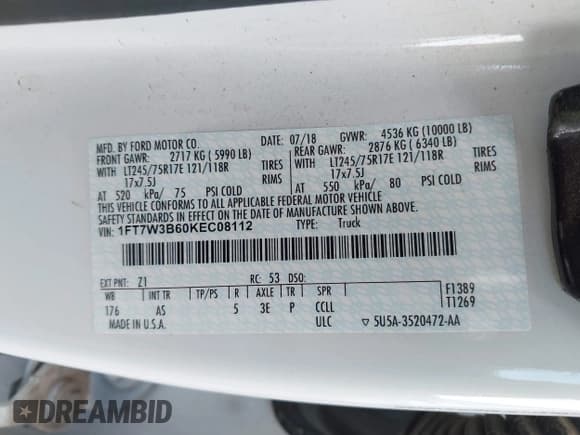 ✅ 2019 Ford F-350 Platinum • VIN: 1FT7W3B60KEC08112 • Lot: 43103566. Listed on IAAI with 77,679 mi. Free auction sales archive from the USA and detailed vehicle history report at DreamBid. Image 9.