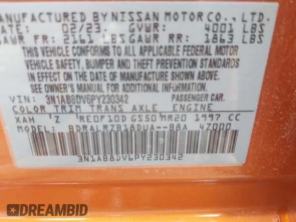 ✅ 2023 Nissan Sentra SR • VIN: 3N1AB8DV6PY230342 • Lot: 42378615. Wystawiony na IAAI z przebiegiem 27 302 mil. Bezpłatny archiwum sprzedaży aukcyjnych z USA i szczegółowy raport historii pojazdu na DreamBid. Zdjęcie 9.