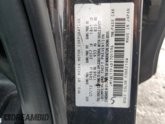 ✅ 2013 Mazda 3 i SV • VIN: JM1BL1TF4D1701596 • Lot: 86885345. Listed on Copart with 85,470 mi. Free auction sales archive from the USA and detailed vehicle history report at DreamBid. Image 12.