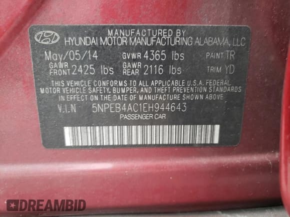 ✅ 2014 Hyundai Sonata GLS • VIN: 5NPEB4AC1EH944643 • Lot: 70564724. Listed on Copart with 113,490 mi. Free auction sales archive from the USA and detailed vehicle history report at DreamBid. Image 12.