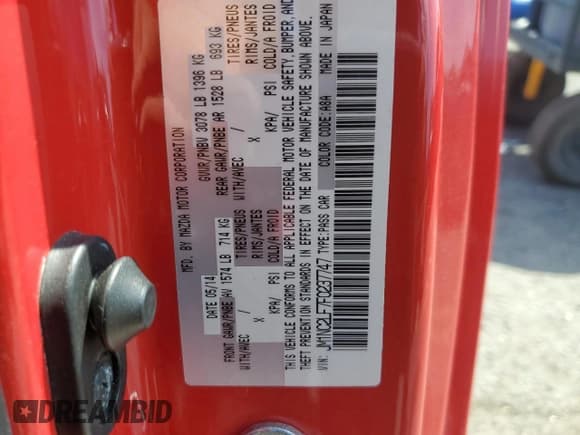 ✅ 2015 Mazda MX-5 Miata Club • VIN: JM1NC2LF7F0237747 • Lot: 63870325. Listed on Copart with 58,593 mi. Free auction sales archive from the USA and detailed vehicle history report at DreamBid. Image 12.