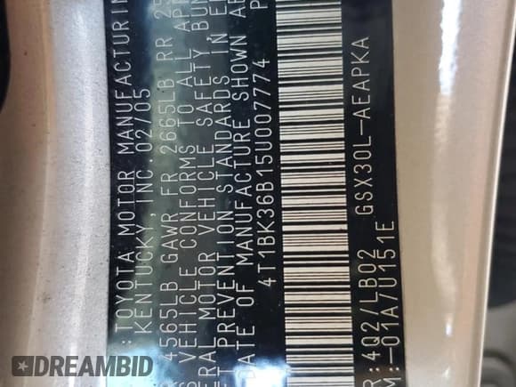 ✅ 2005 Toyota Avalon Limited • VIN: 4T1BK36B15U007774 • Lot: 82544045. Listed on Copart with 142,866 mi. Free auction sales archive from the USA and detailed vehicle history report at DreamBid. Image 12.