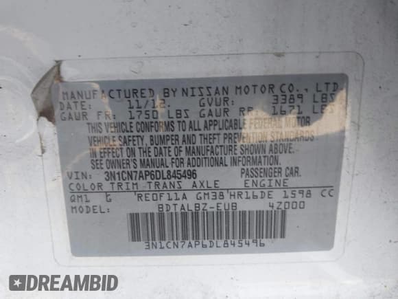✅ 2013 Nissan Versa SV • VIN: 3N1CN7AP6DL845496 • Lot: 43621543. Wystawiony na IAAI z przebiegiem 181 979 mil. Bezpłatny archiwum sprzedaży aukcyjnych z USA i szczegółowy raport historii pojazdu na DreamBid. Zdjęcie 9.