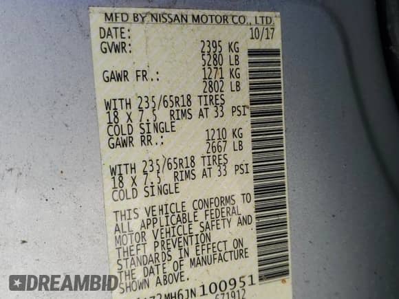 2018 Nissan Murano SV with VIN 5N1AZ2MH6JN100951, listed as a Copart auction lot 86464085 with 123,673 mi miles and Salvage title. Bid and sale history available at DreamBid. Image 14.