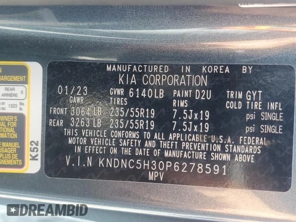 ✅ 2023 Kia Carnival EX • VIN: KNDNC5H30P6278591 • Lot: 71992735. Listed on Copart with 46,651 mi. Free auction sales archive from the USA and detailed vehicle history report at DreamBid. Image 13.