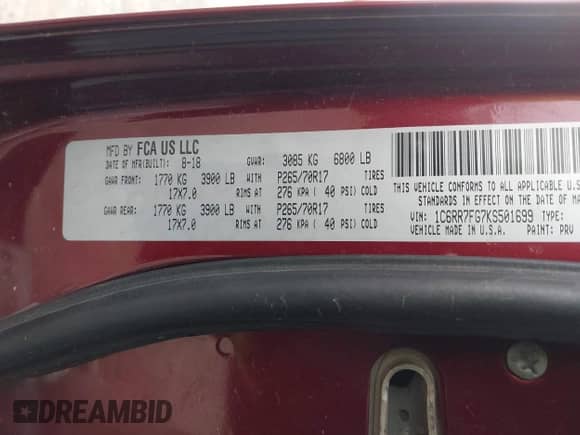 2019 Ram 1500 Tradesman with VIN 1C6RR7FG7KS501699, listed as a IAAI auction lot 42220021 with 92,433 mi miles and . Bid and sale history available at DreamBid. Image 9.