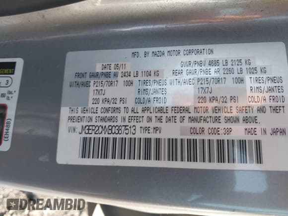 ✅ 2011 Mazda CX-7 i Touring • VIN: JM3ER2CMXB0387513 • Lot: 43824673. Wystawiony na IAAI z przebiegiem 116 708 mil. Bezpłatny archiwum sprzedaży aukcyjnych z USA i szczegółowy raport historii pojazdu na DreamBid. Zdjęcie 9.