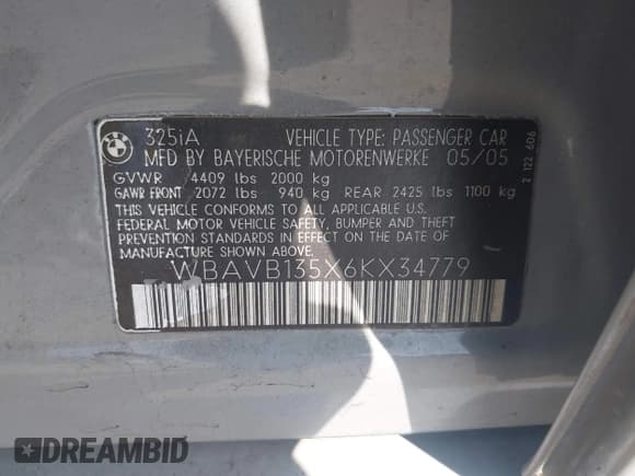 ✅ 2006 BMW 3 Series 325i • VIN: WBAVB135X6KX34779 • Lot: 43388094. Listed on IAAI with 193,845 mi. Free auction sales archive from the USA and detailed vehicle history report at DreamBid. Image 9.