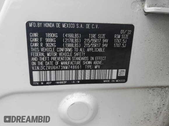 ✅ 2022 Honda HR-V EX-L • VIN: 3CZRU6H73NM748661 • Lot: 56756195. Wystawiony na Copart z przebiegiem 86 141 mil. Bezpłatny archiwum sprzedaży aukcyjnych z USA i szczegółowy raport historii pojazdu na DreamBid. Zdjęcie 13.