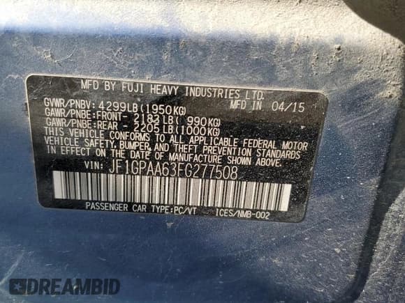 ✅ 2015 Subaru Impreza 2.0i • VIN: JF1GPAA63FG277508 • Lot: 70308265. Wystawiony na Copart z przebiegiem 89 333 mil. Bezpłatny archiwum sprzedaży aukcyjnych z USA i szczegółowy raport historii pojazdu na DreamBid. Zdjęcie 13.