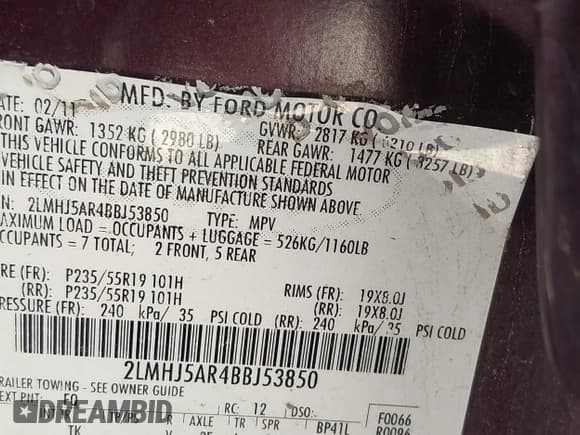 ✅ 2011 Lincoln MKT • VIN: 2LMHJ5AR4BBJ53850 • Лот: 42649594. Опубликован ранее на IAAI с пробегом 125 010 миль. Бесплатный доступ к архиву аукционных продаж из США и подробный отчёт об истории автомобиля на DreamBid. Изображение 9.