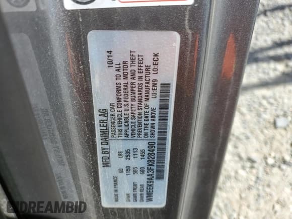 ✅ 2015 Smart fortwo • VIN: WMEEK9AA3FK828490 • Lot: 56055865. Listed on Copart with Not provided. Free auction sales archive from the USA and detailed vehicle history report at DreamBid. Image 12.