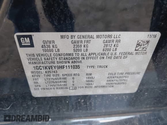 ✅ 2017 Chevrolet Silverado 2500HD LT • VIN: 1GC1KVEY9HF111035 • Lot: 41470279. Wystawiony na IAAI z przebiegiem 155 494 mil. Bezpłatny archiwum sprzedaży aukcyjnych z USA i szczegółowy raport historii pojazdu na DreamBid. Zdjęcie 9.