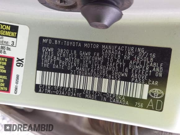 ✅ 2016 Toyota Corolla L • VIN: 2T1BURHE0GC718455 • Lot: 43270971. Listed on IAAI with 178,966 mi. Free auction sales archive from the USA and detailed vehicle history report at DreamBid. Image 9.