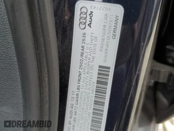 ✅ 2012 Audi A6 Premium Plus • VIN: WAUDFAFC0CN097311 • Lot: 86470115. Listed on Copart with 167,317 mi. Free auction sales archive from the USA and detailed vehicle history report at DreamBid. Image 12.