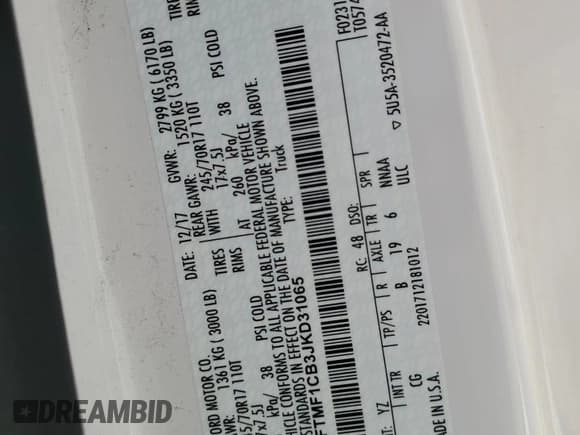 ✅ 2018 Ford F-150 XL • VIN: 1FTMF1CB3JKD31065 • Лот: 67507495. Опубликован ранее на Copart с пробегом 96 223 миль. Бесплатный доступ к архиву аукционных продаж из США и подробный отчёт об истории автомобиля на DreamBid. Изображение 12.