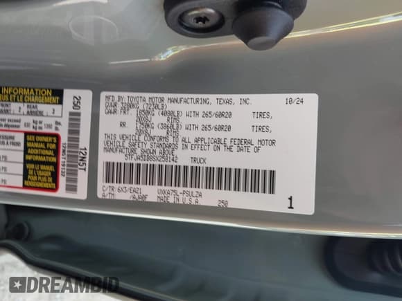 ✅ 2025 Toyota Tundra Limited • VIN: 5TFJA5DB8SX258142 • Лот: 42491306. Опубликован ранее на IAAI с пробегом 13 832 миль. Бесплатный доступ к архиву аукционных продаж из США и подробный отчёт об истории автомобиля на DreamBid. Изображение 9.