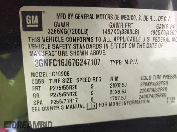 ✅ 2007 Chevrolet Suburban LTZ • VIN: 3GNFC16J67G247107 • Лот: 40421329. Опубликован ранее на IAAI с пробегом 253 652 миль. Бесплатный доступ к архиву аукционных продаж из США и подробный отчёт об истории автомобиля на DreamBid. Изображение 9.