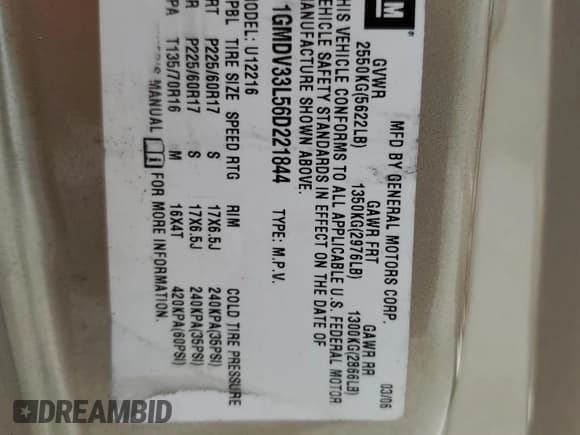 ✅ 2006 Pontiac Montana • VIN: 1GMDV33L56D221844 • Lot: 51757215. Wystawiony na Copart z przebiegiem 185 208 mil. Bezpłatny archiwum sprzedaży aukcyjnych z USA i szczegółowy raport historii pojazdu na DreamBid. Zdjęcie 13.