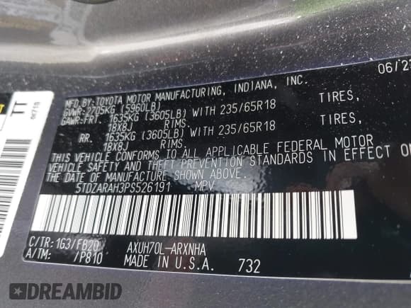 ✅ 2023 Toyota Highlander Hybrid LE • VIN: 5TDZARAH3PS526191 • Lot: 42212602. Listed on IAAI with 31,810 mi. Free auction sales archive from the USA and detailed vehicle history report at DreamBid. Image 9.