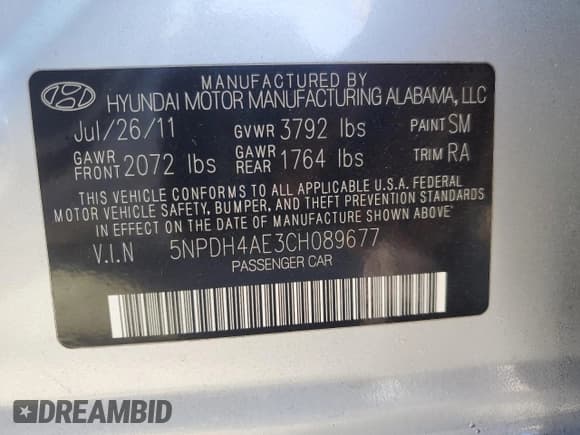 ✅ 2012 Hyundai Elantra GLS • VIN: 5NPDH4AE3CH089677 • Lot: 82510925. Listed on Copart with 55,304 mi. Free auction sales archive from the USA and detailed vehicle history report at DreamBid. Image 12.