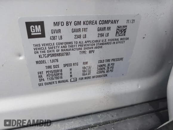 ✅ 2022 Chevrolet Trax LT • VIN: KL7CJPSM9NB507961 • Lot: 42249858. Wystawiony na IAAI z przebiegiem 53 737 mil. Bezpłatny archiwum sprzedaży aukcyjnych z USA i szczegółowy raport historii pojazdu na DreamBid. Zdjęcie 9.