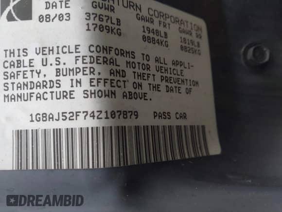 2004 Saturn ION ION 2 z VIN 1G8AJ52F74Z107879, wystawiony jako IAAI lot #42153381 z przebiegiem Nie podano mil oraz . Historia ofert i sprzedaży dostępna na DreamBid. Obrazek 9.