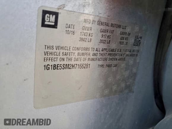 ✅ 2017 Chevrolet Cruze LT • VIN: 1G1BE5SM2H7166281 • Лот: 94229835. Опубликован ранее на Copart с пробегом 174 230 миль. Бесплатный доступ к архиву аукционных продаж из США и подробный отчёт об истории автомобиля на DreamBid. Изображение 12.