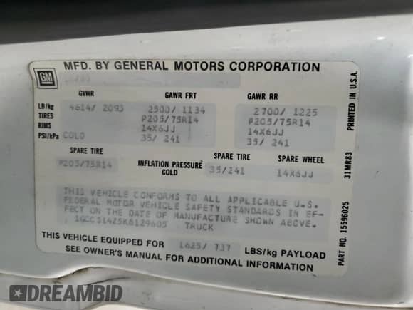 1989 Chevrolet S-10 X96 с VIN 1GCCS14Z5K8129605, выставлен на аукционе Copart как лот 88335355 с пробегом 131 721 миль миль и Списание • Salvage title. История ставок и продаж доступна на DreamBid. Изображение 12.