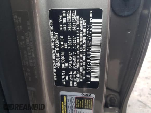 ✅ 2018 Hyundai Santa Fe 2.4L • VIN: 5XYZUDLB7JG570721 • Лот: 67084972. Опубликован ранее на Copart с пробегом 51 327 миль. Бесплатный доступ к архиву аукционных продаж из США и подробный отчёт об истории автомобиля на DreamBid. Изображение 15.