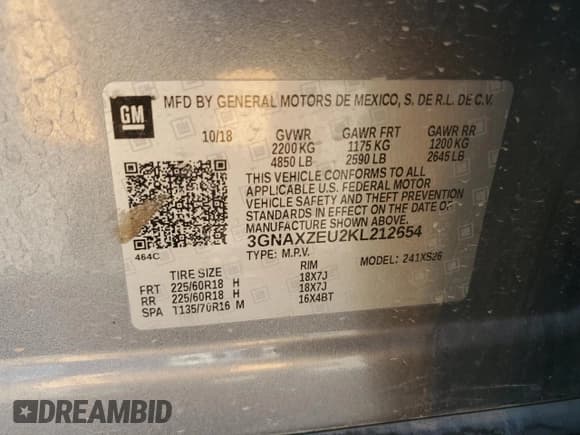 ✅ 2019 Chevrolet Equinox Premier • VIN: 3GNAXZEU2KL212654 • Лот: 64267055. Опубликован ранее на Copart с пробегом 116 378 миль. Бесплатный доступ к архиву аукционных продаж из США и подробный отчёт об истории автомобиля на DreamBid. Изображение 13.