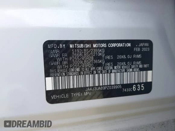 2023 Mitsubishi Outlander SE с VIN JA4J3UA89PZ039905, выставлен на аукционе IAAI как лот 43258738 с пробегом 51 368 миль миль и . История ставок и продаж доступна на DreamBid. Изображение 9.