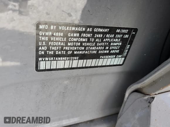 ✅ 2022 Volkswagen Arteon SE R-Line • VIN: WVWSR7AN8NE012392 • Lot: 81884285. Listed on Copart with Not provided. Free auction sales archive from the USA and detailed vehicle history report at DreamBid. Image 12.