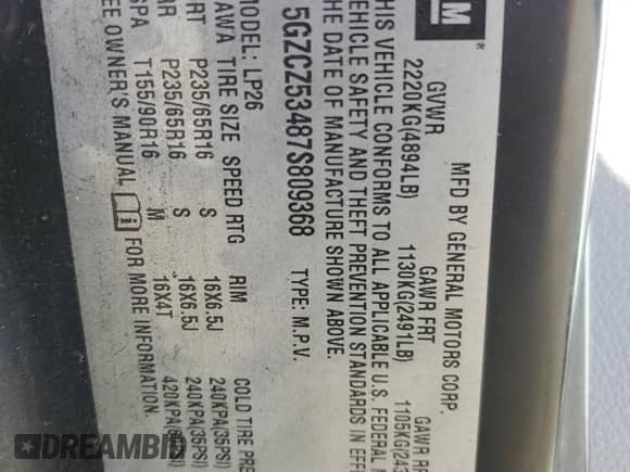 2007 Saturn VUE V6 с VIN 5GZCZ53487S809368, выставлен на аукционе Copart как лот 82362524 с пробегом 55 770 миль миль и Списание • Salvage title. История ставок и продаж доступна на DreamBid. Изображение 14.